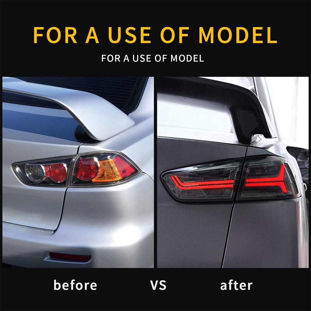 Pair Smoked LED Tail Lights For Mitsubishi Lancer 2008-2017 Sequential Rear Lamp