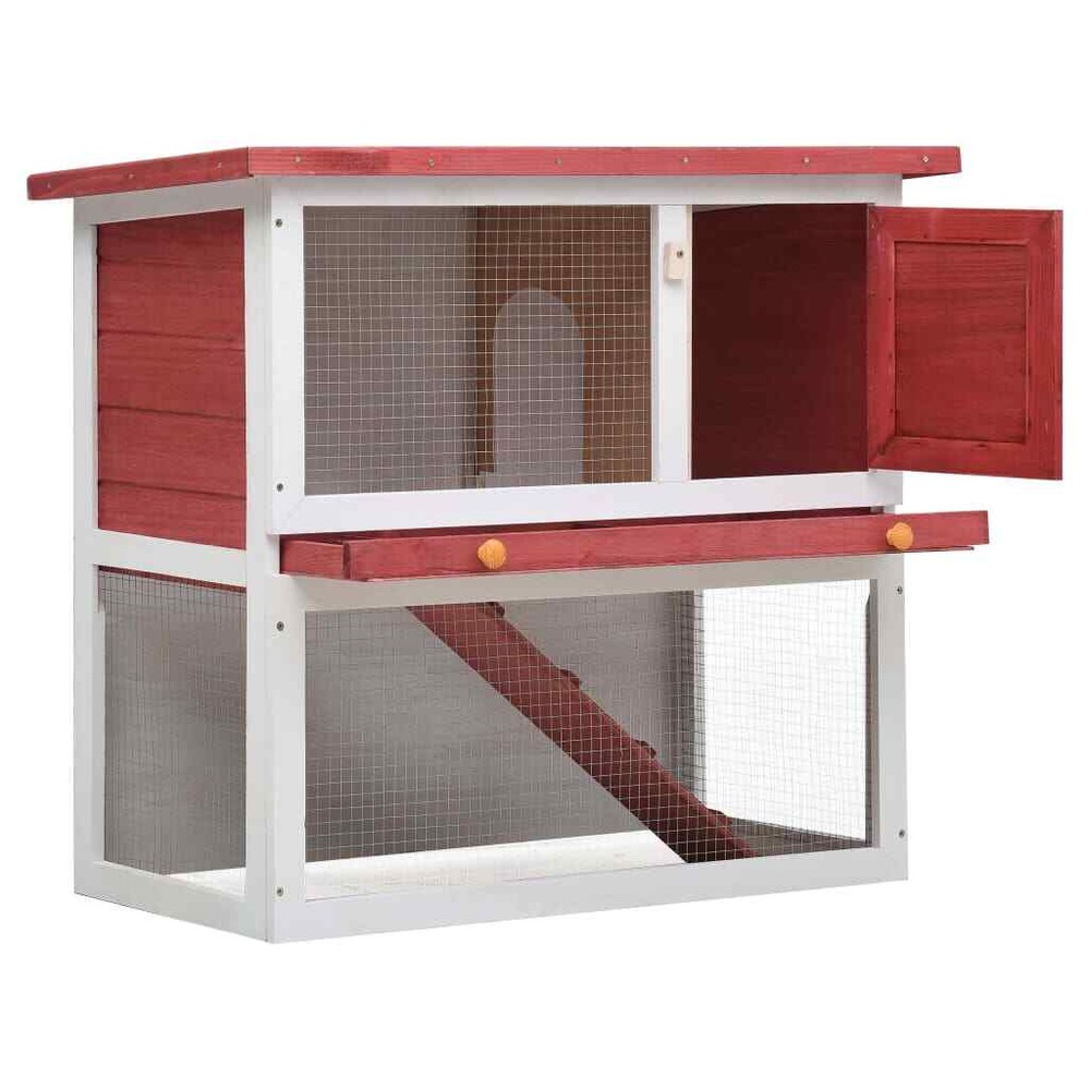 Rabbit Hutch Bunny Cage House with Pull Out Tray Ramp Solid Pine Wood vidaXL