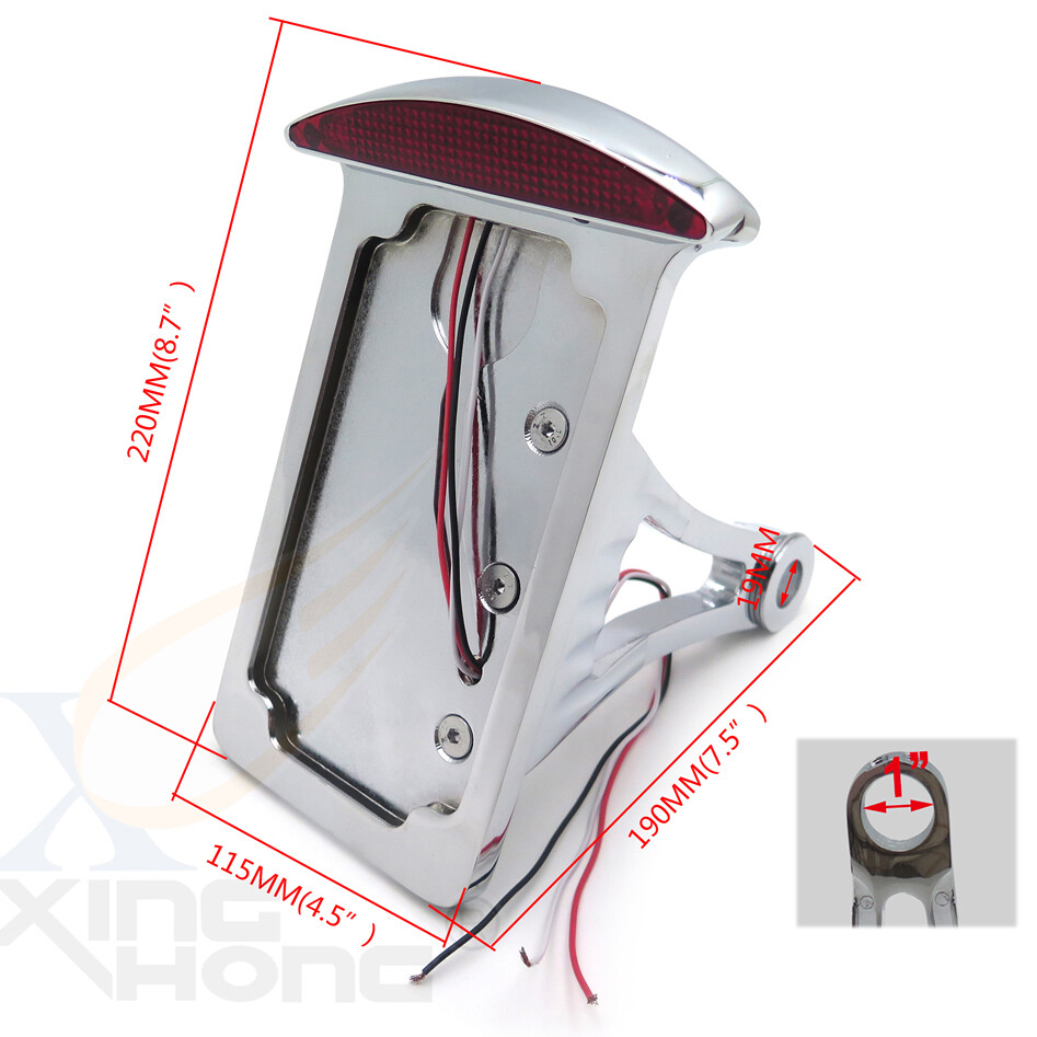 Side Mounted Verticle Chrome License Plate Assembly LED Tail Brake Light