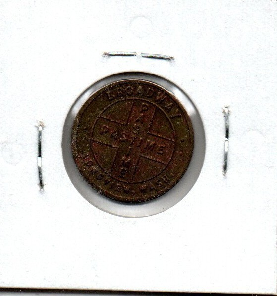 Longview Washington - Pastime - 5 cent trade token