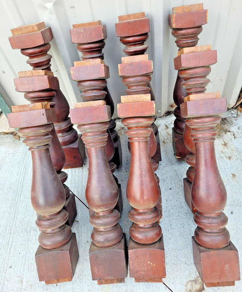 ANTIQUE WALNUT ARCHITECTURAL TURNED SPINDLES BALASTERS FOUR PCS.