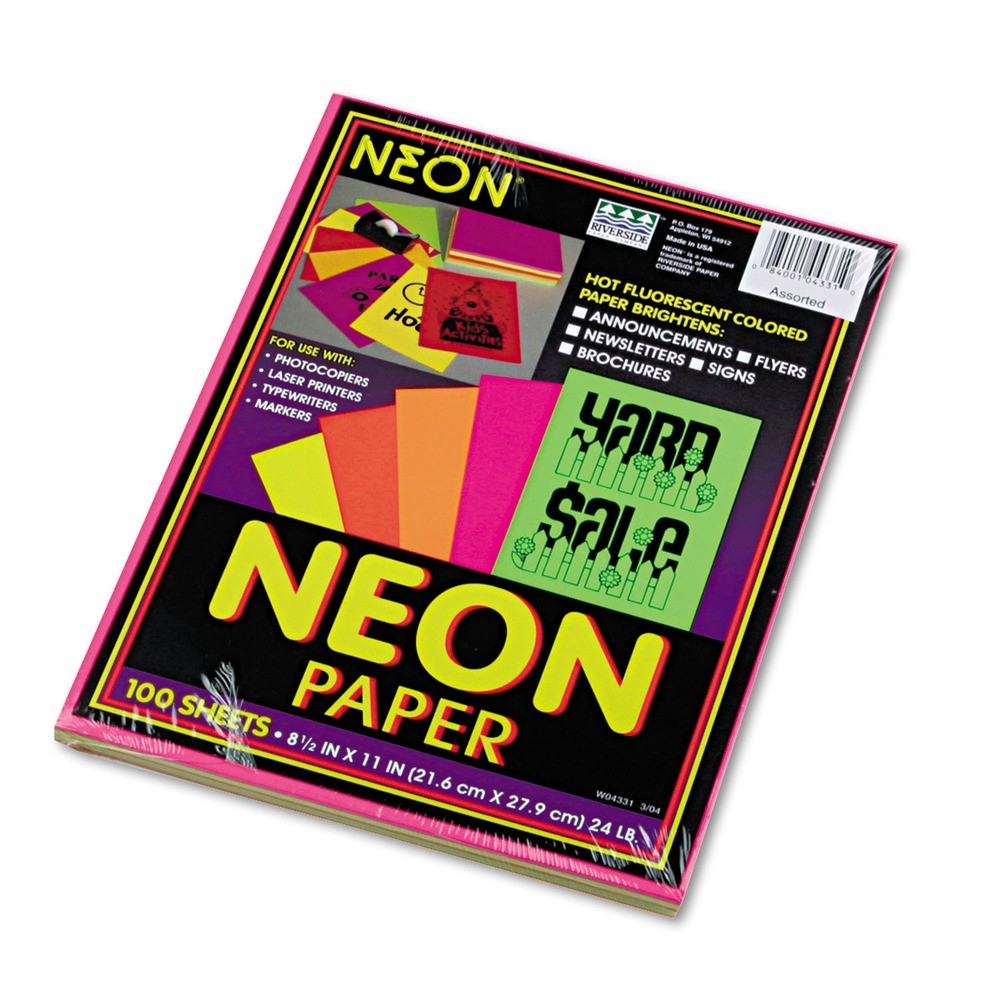 Pacon 104331 Array Colored Bond Paper - Assorted Neon Colors (100/Pack) New