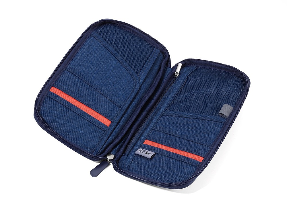 Travel Document Case with RFID Protection, 12 Compartments, Zip Closure