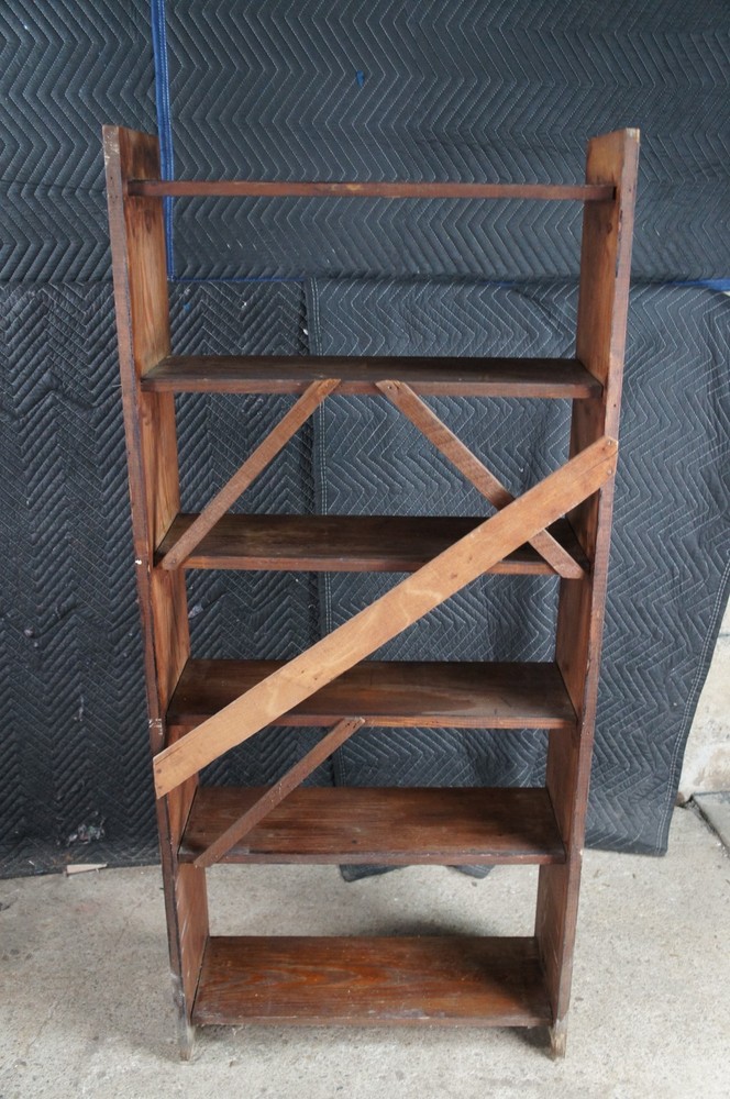 Primitive Oak 6 Shelf Library Bookcase Bookshelf Office Console 58"