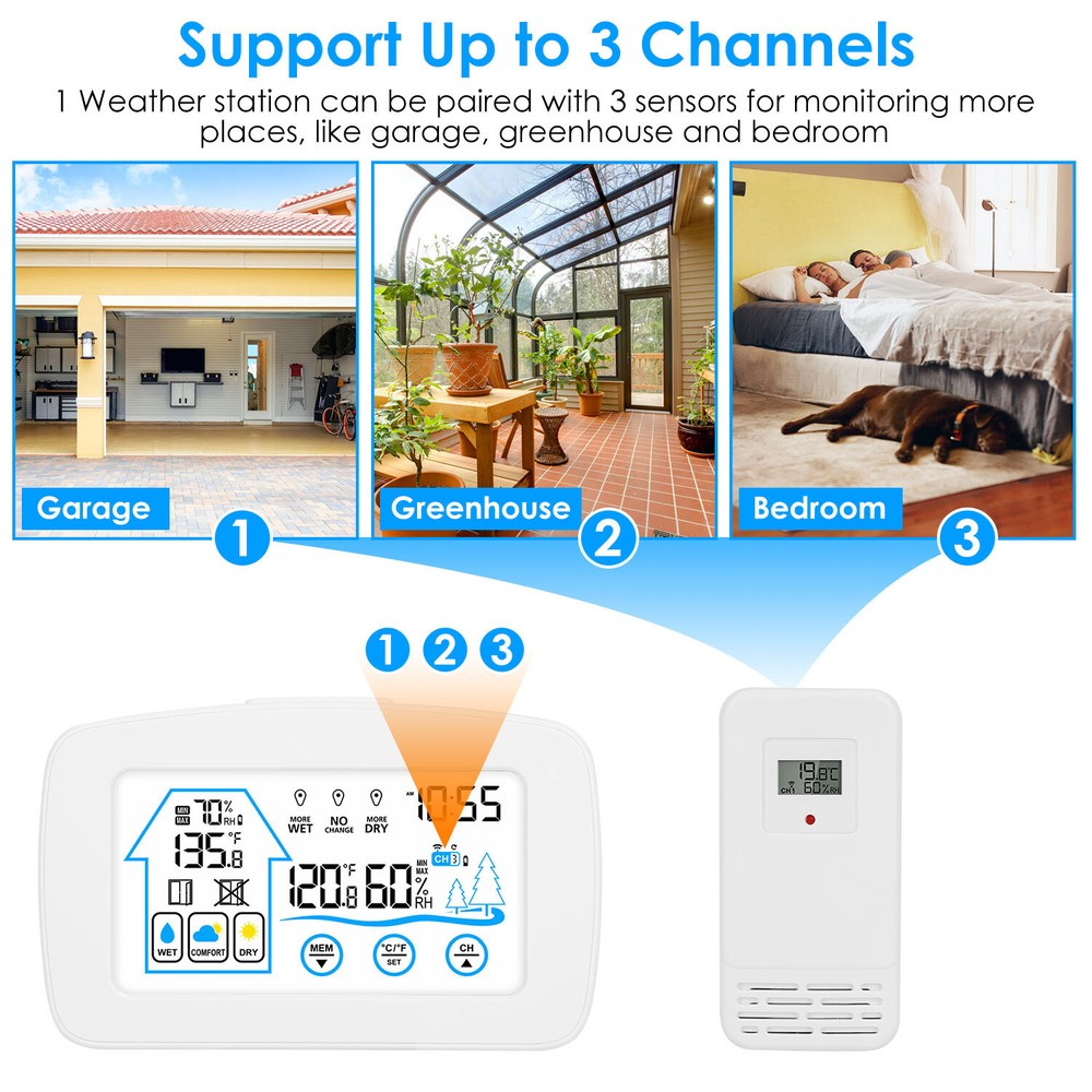 Wireless Clock Display Battery Thermometer Temperature Sensor Weather Station US