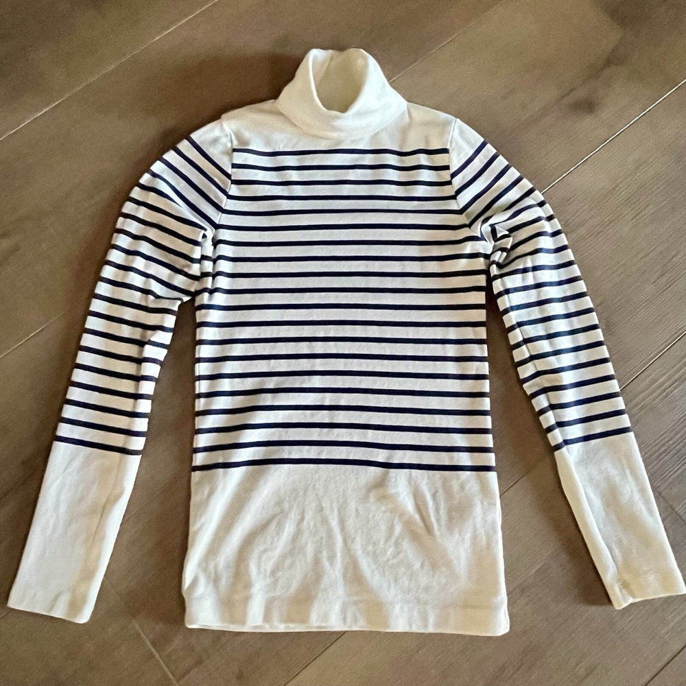 J Crew Perfect Fit Mock Pullover Sweater Striped Navy Nautical Cotton 28” Bust