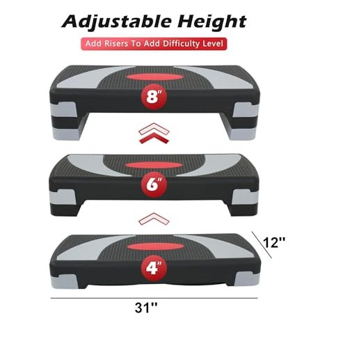 31’’ Aerobic Step Platform, Adjustable Exercise Workout Stepper with Stable Rise