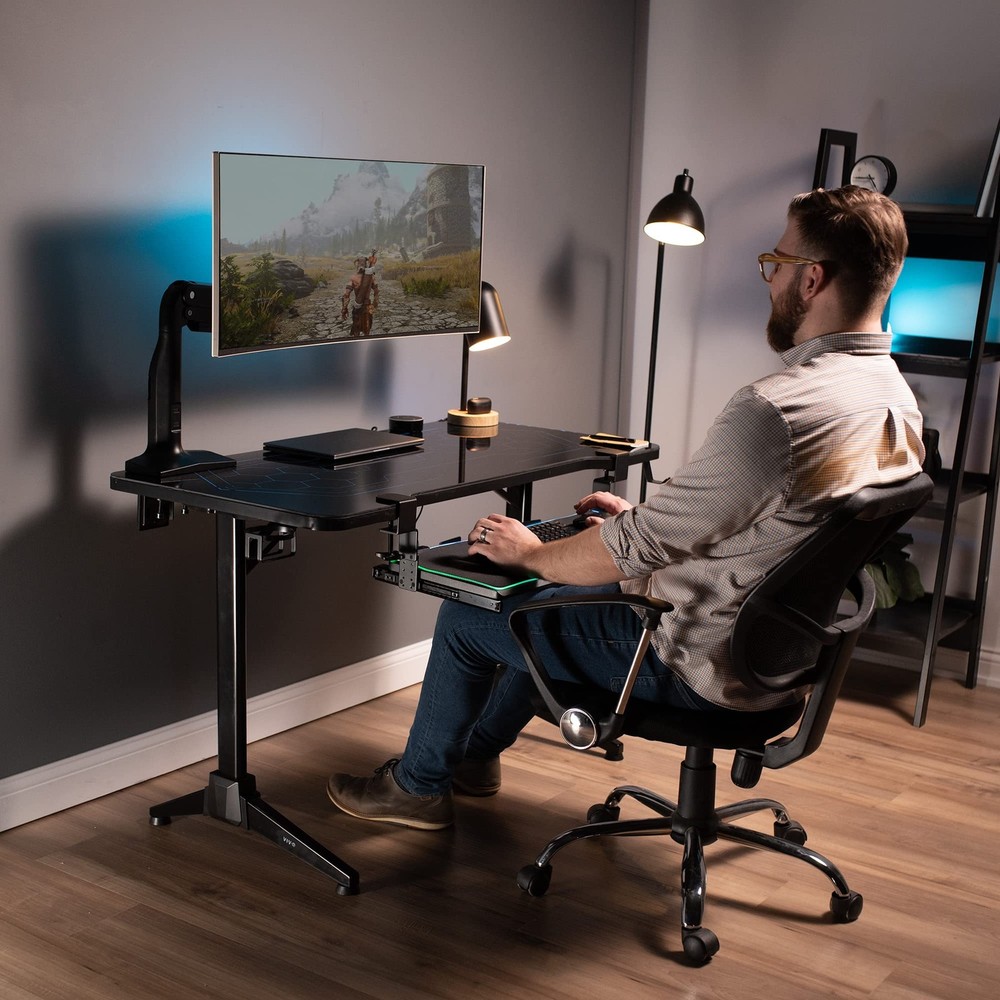 Large Height Adjustable Under Desk Keyboard Tray with RGB LED Light Mouse Pad, C
