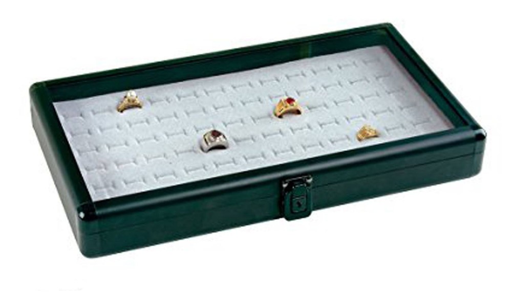 BLACK ALUMINUM RING CASE BOX DISPLAY WITH WHITE INSERT NEW Storage