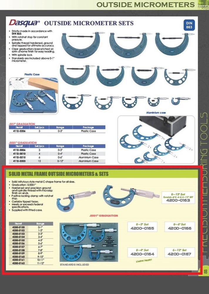 0-1" C-TYPE OUTSIDE MICROMETER .0001" (4200-0150)