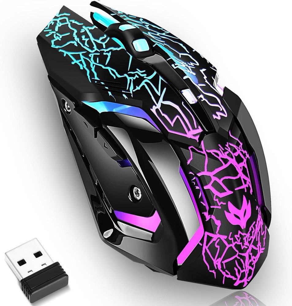 Wireless Gaming Mouse, Rechargeable Computer Mouse with Type-C Black