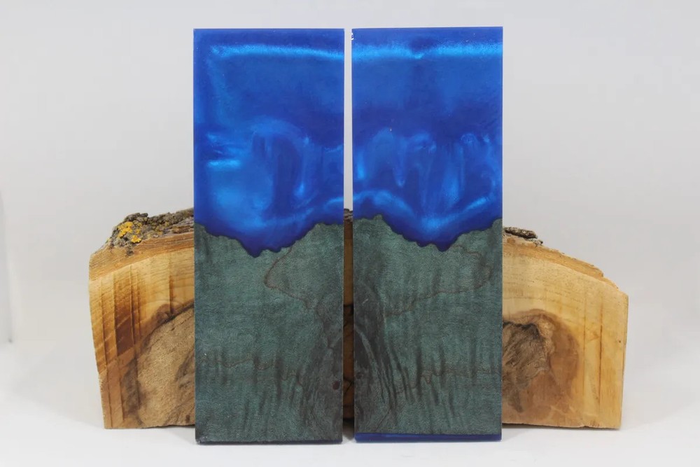 HYBRID STABILIZED DYED MAPLE BLUE CUSTOM COMPOSITE KNIFE HANDLE MATERIAL (7237)