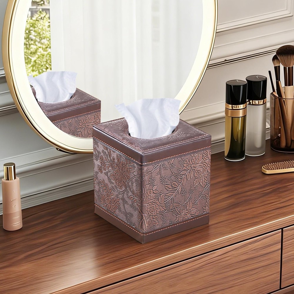 Leather Tissue Box Cover Square,Upgrade 99% Compatible Large Size,Cube Tissue...