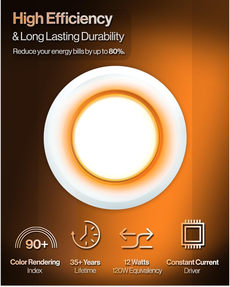 Sunco 6-Pack 6" LED Recessed Downlight Night Light, 5-CCT Dimmable Can Light