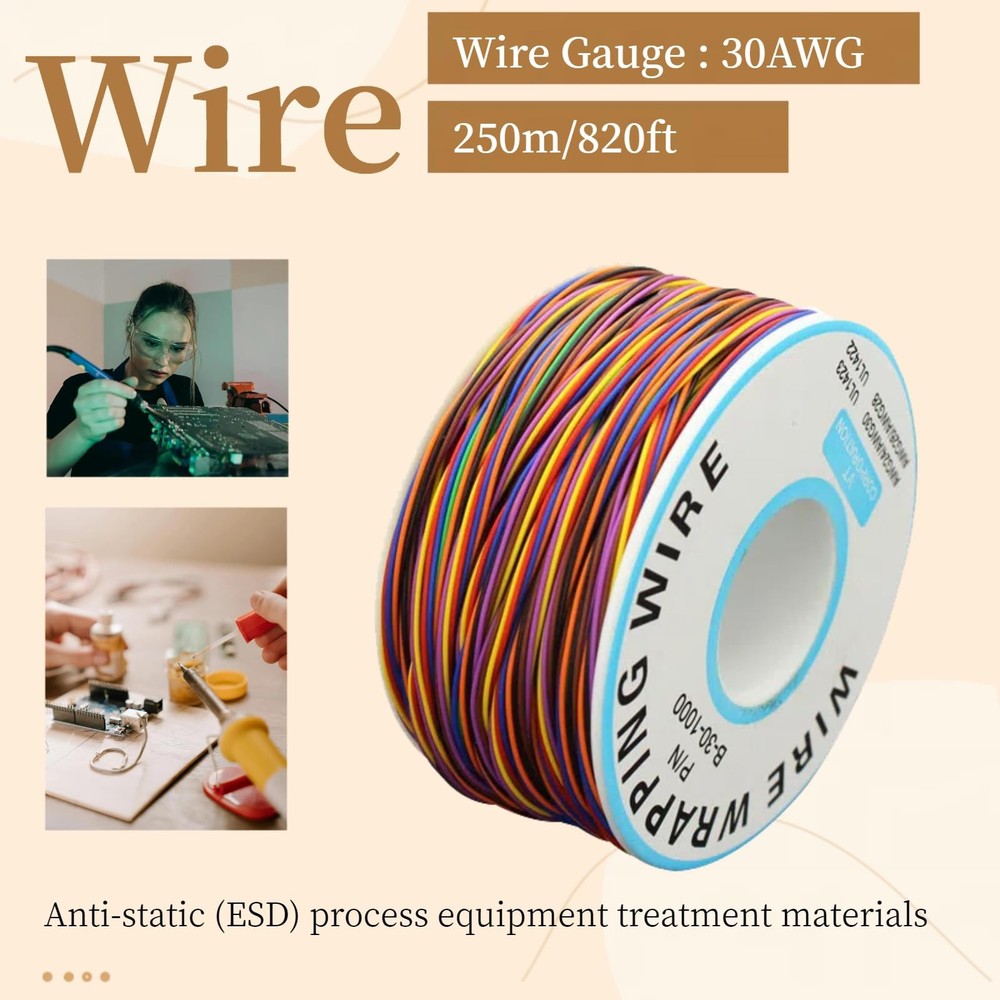8-Color Electronic Wire - 30 AWG Single Core, 250M Tinned Copper Solid Cable ...