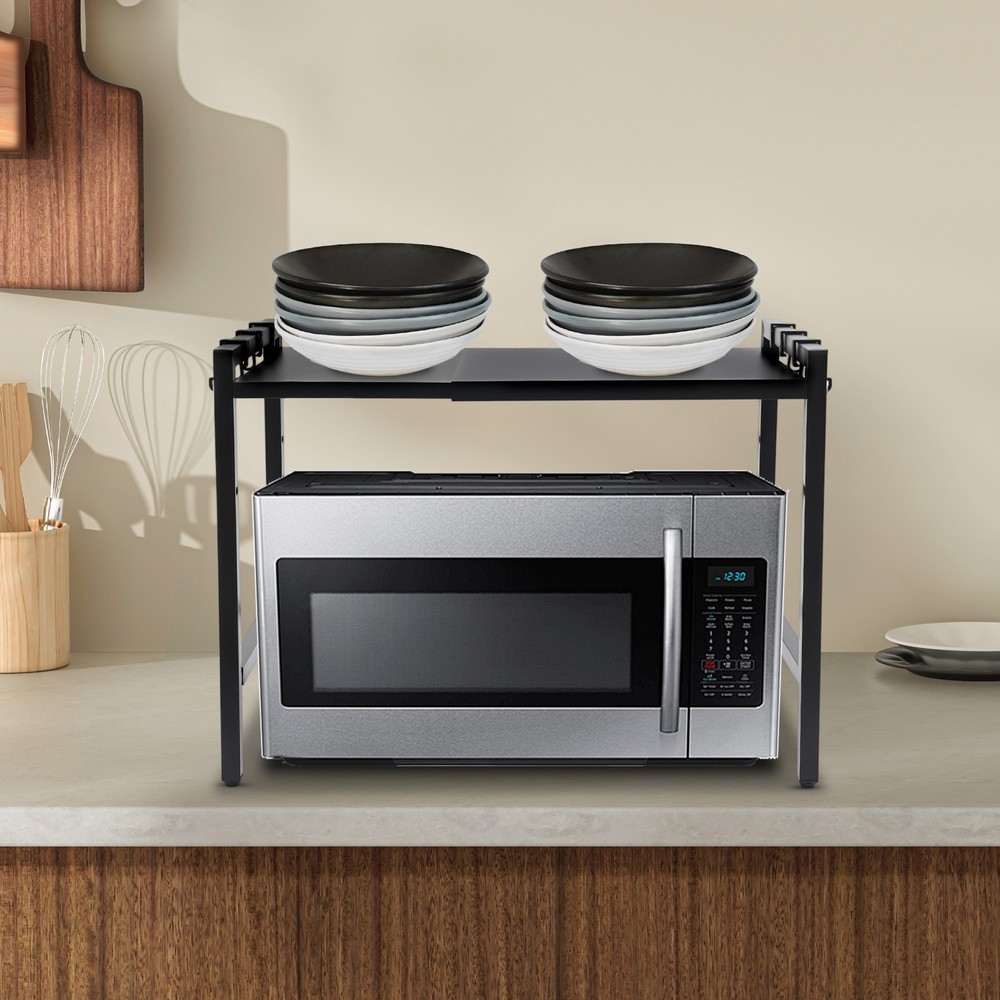 2-tier Expandable Microwave Stand 66lb Capacity Adjustable Height For Kitchen