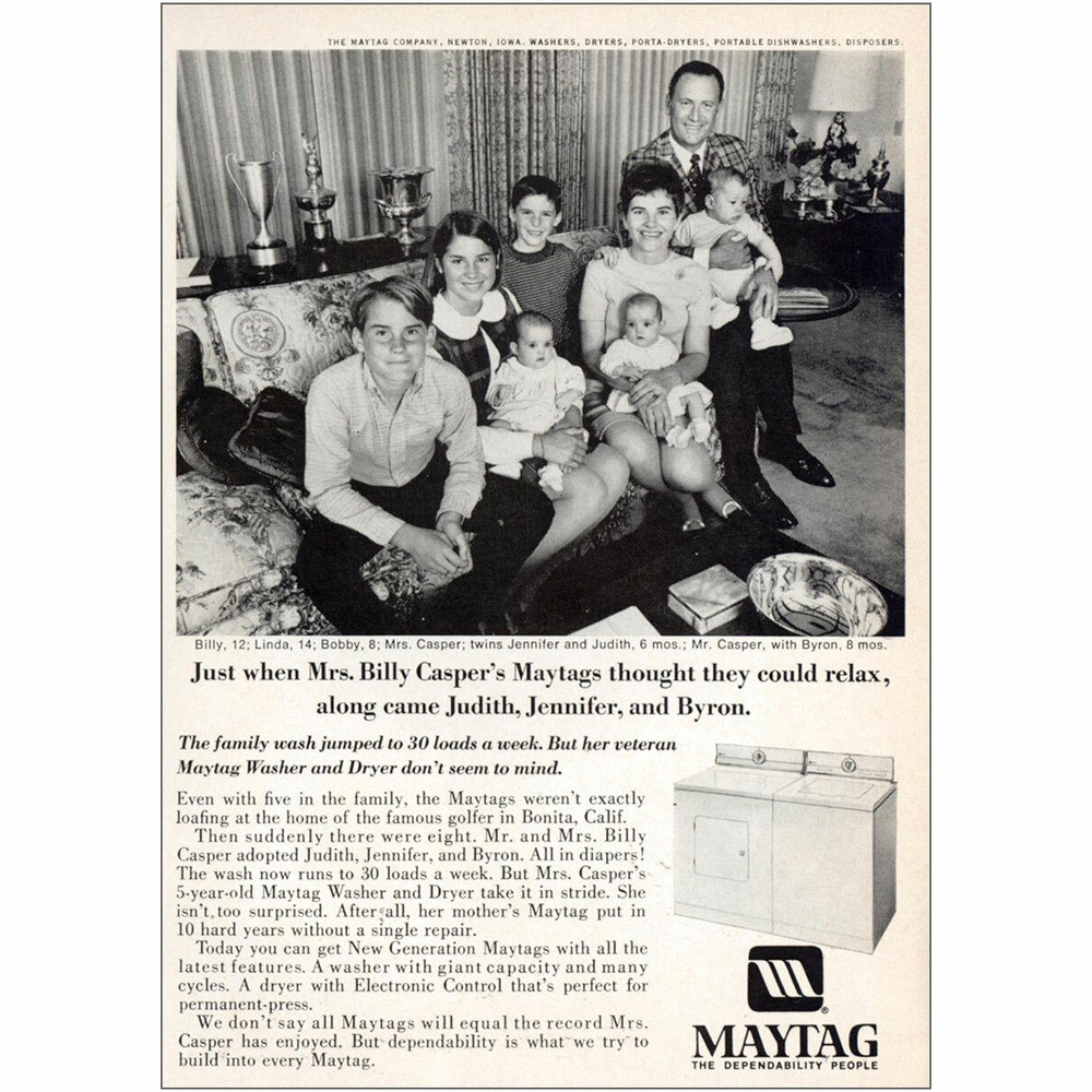 1969 Maytag: Mrs Billy Casper Vintage Print Ad