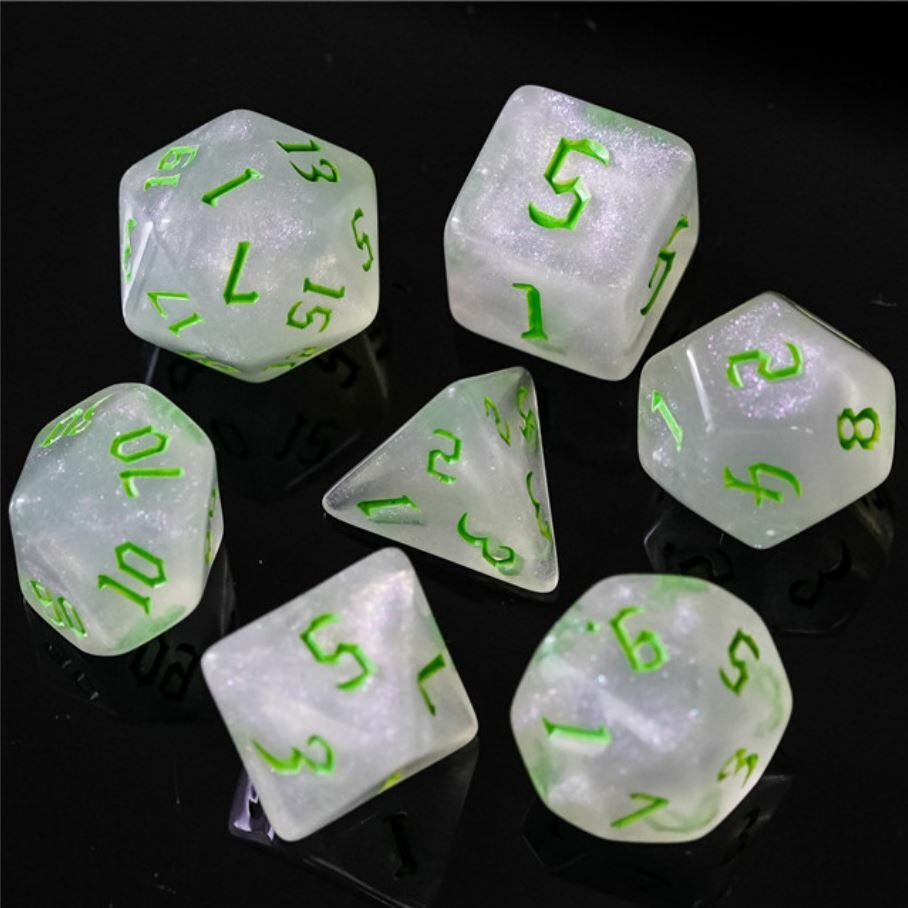 Algae Green Orcish Script Dice Set Poly RPG DnD Dungeons Dragons AD&D Pathfinder