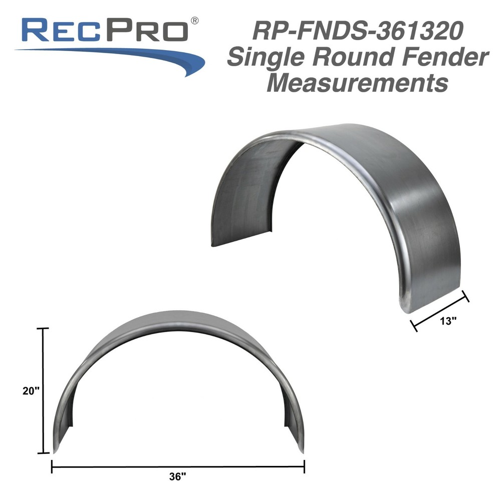 14 Gauge Steel Rounded Single Axle Travel Trailer Fender Well 36" x 13" x 20"