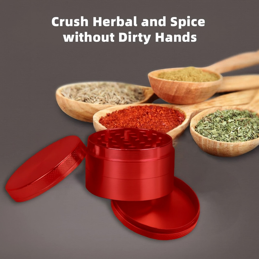 Fiery Elegance – 4PC Red Grinder Built for Precision with Scraper & Mesh screen