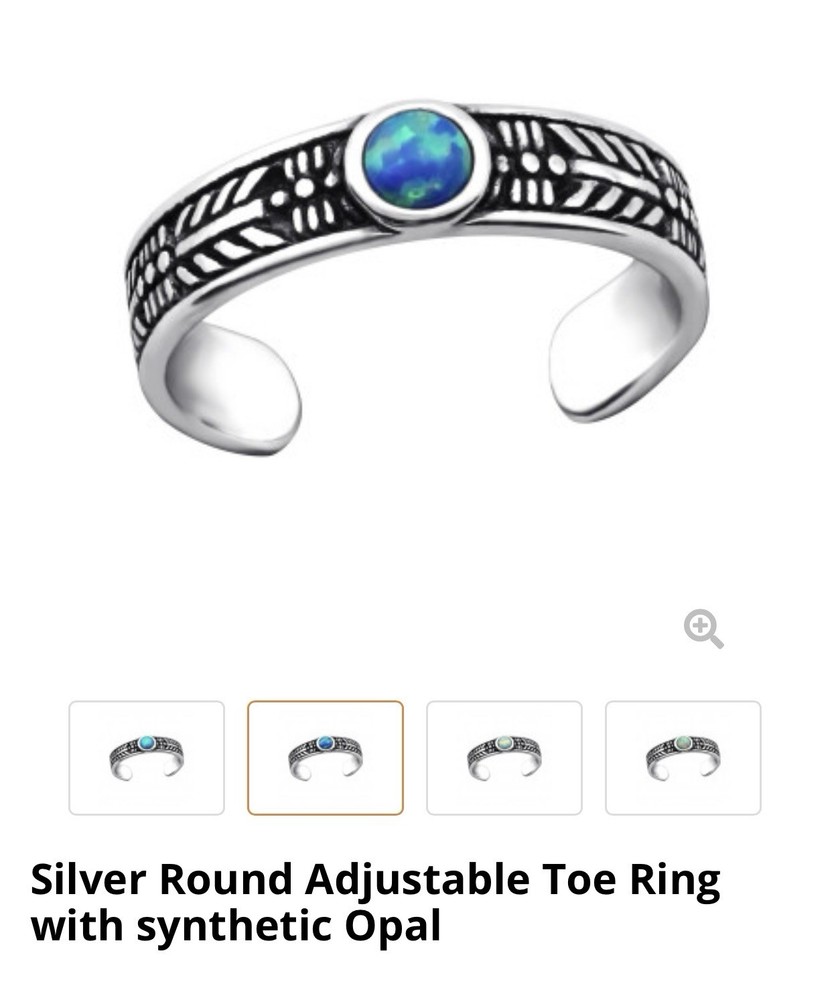 Silver 925 Round Adjustable Toe Ring with synthetic Opal