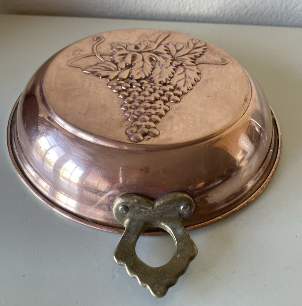 Solid Copper Grape Cluster Motif Mold With Double Brass Handles Hanging Decor
