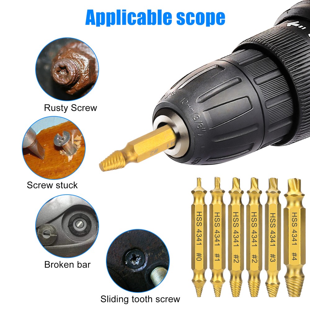12PCS/Set Damaged Stripped Screws Extractor Broken Bolt Remover Drill Bit Tools