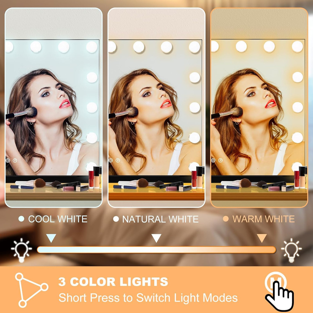 Black Hollywood Lighted Makeup Mirror with 15 Dimmable Bulbs