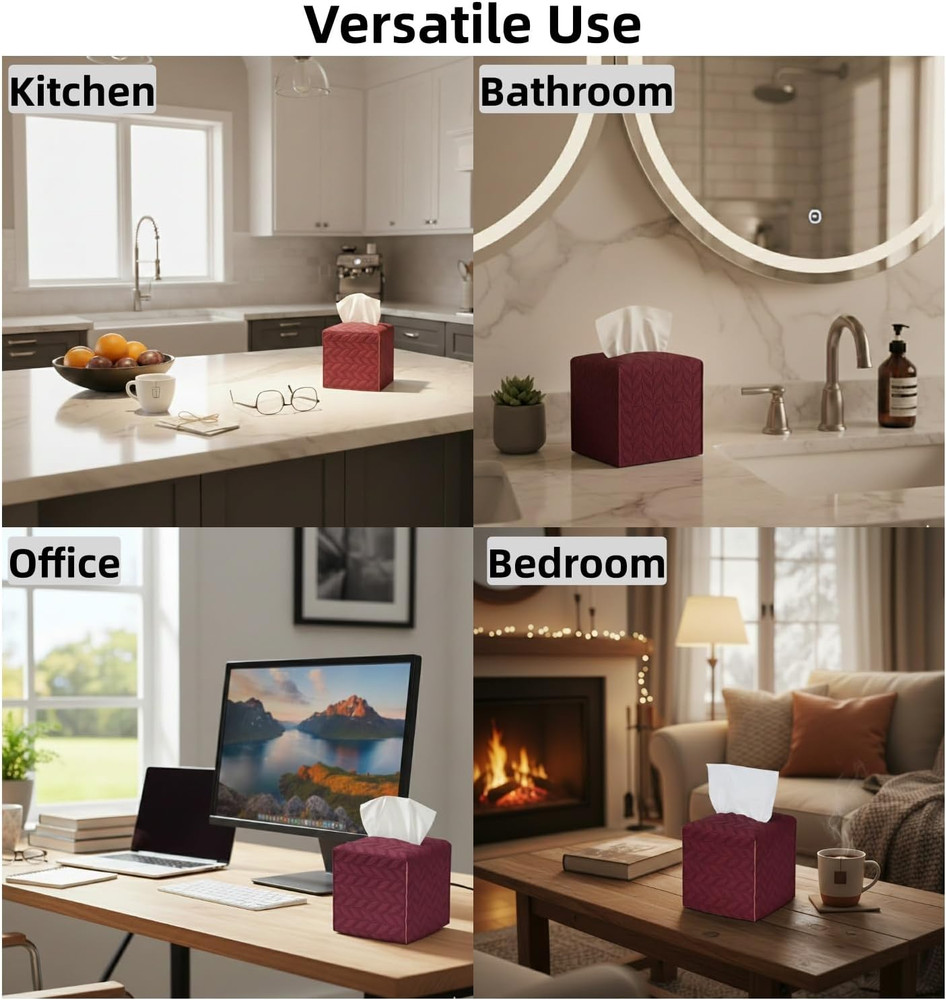 Tissue Box Cover 2-Pack, Square Tissue Holder with Bottom Belt, Modern Tissue Ca