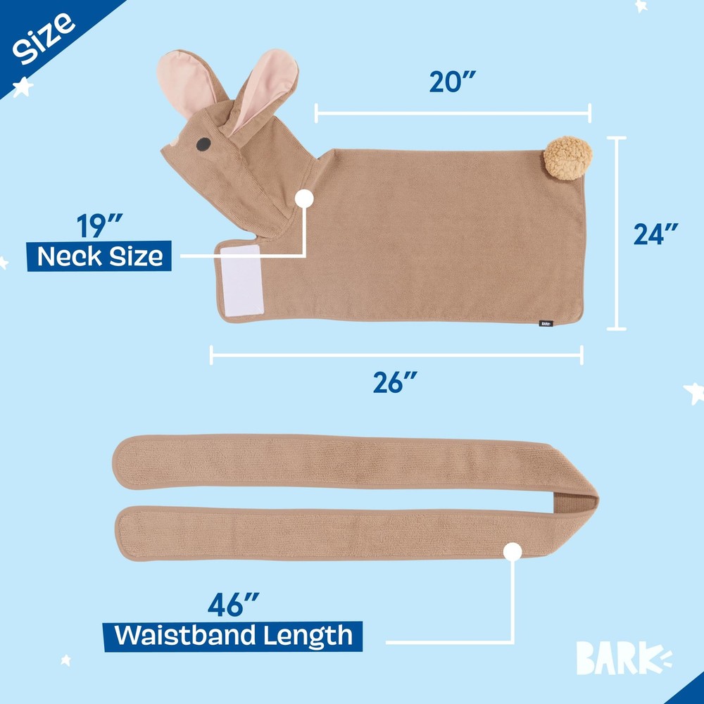 Barkbox Dog Bathrobe Fast Drying w/ Hook & Loop Closure & Wrap Tie - Medium Bunn