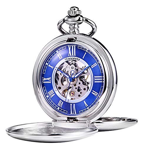 Pocket Watch - Smooth Double Case Series Skeleton Dial Delicate silver