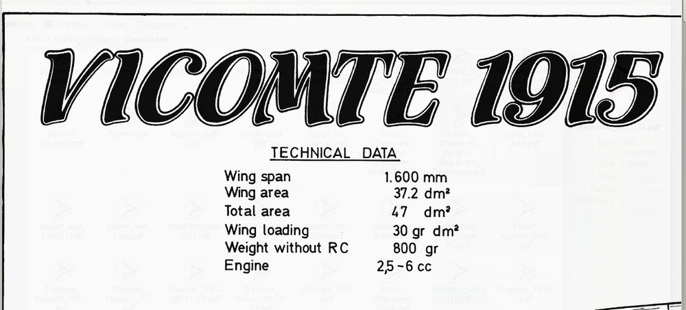 WWI Vicomte 1915 Scale RC AIrplane Printed Plans