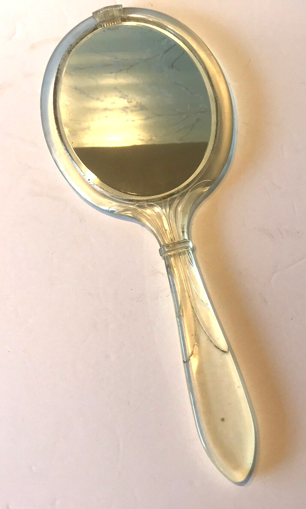 Vintage Lucite Hand Held Vanity Mirror Clear Plastic