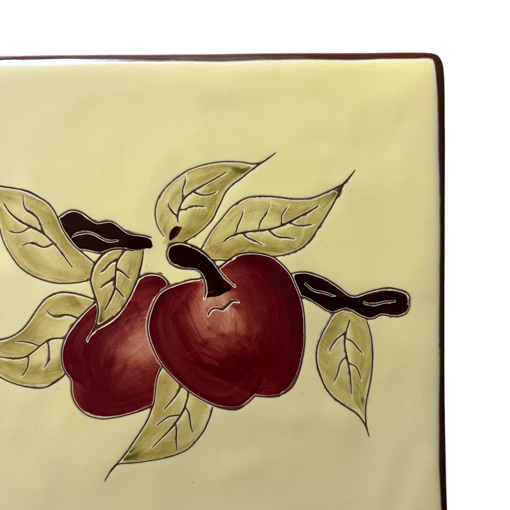 Handcrafted Ceramic Trivet Tile Apple Design Kitchen Home Decor Rustic 6 1/4 in