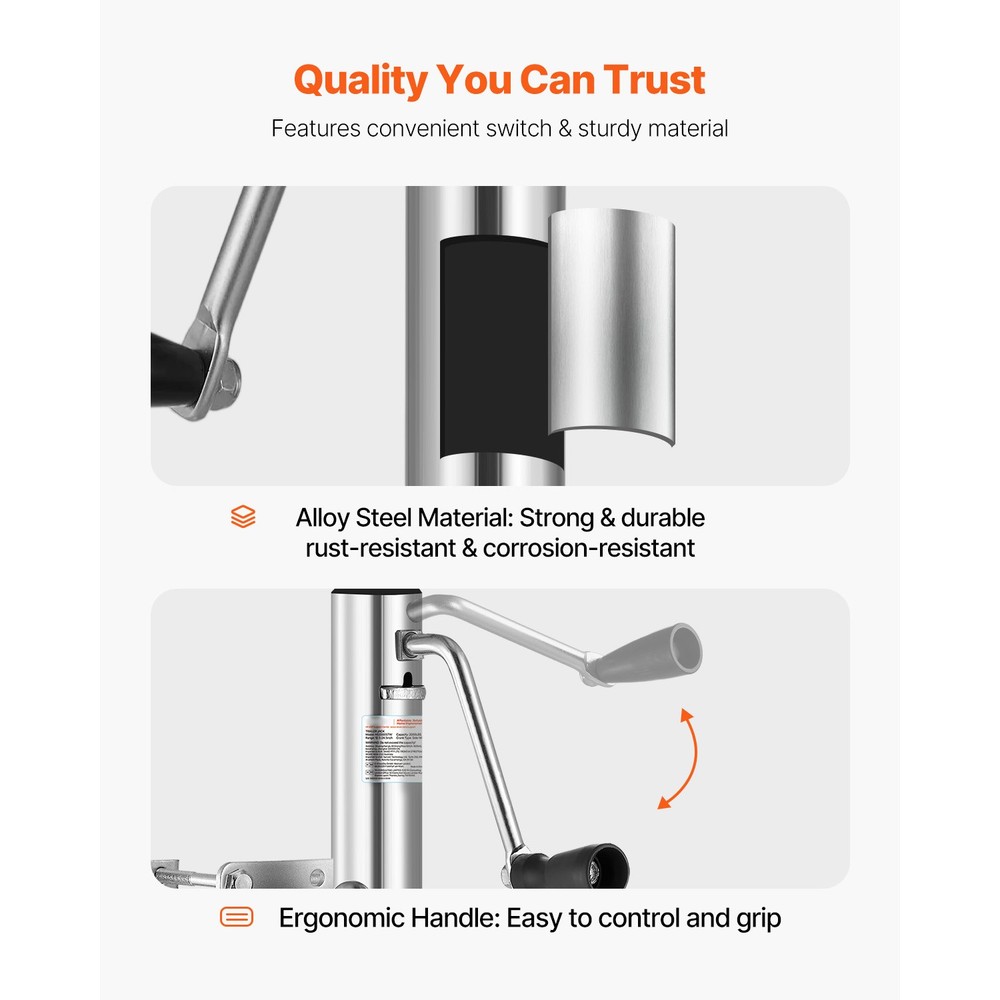 Boat Trailer Jack Marine Heavy Duty Swivel Mount Tongue Jack 2000 lbs Load