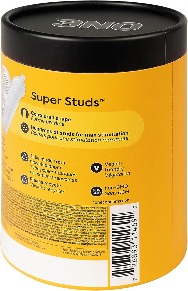 ONE® Condoms Super Studs | Textured Latex Condom | 36 Pack