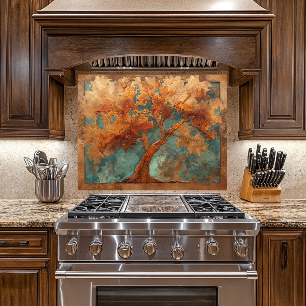 Made in USA Copper Look Tree Glass Backsplash & Splashback