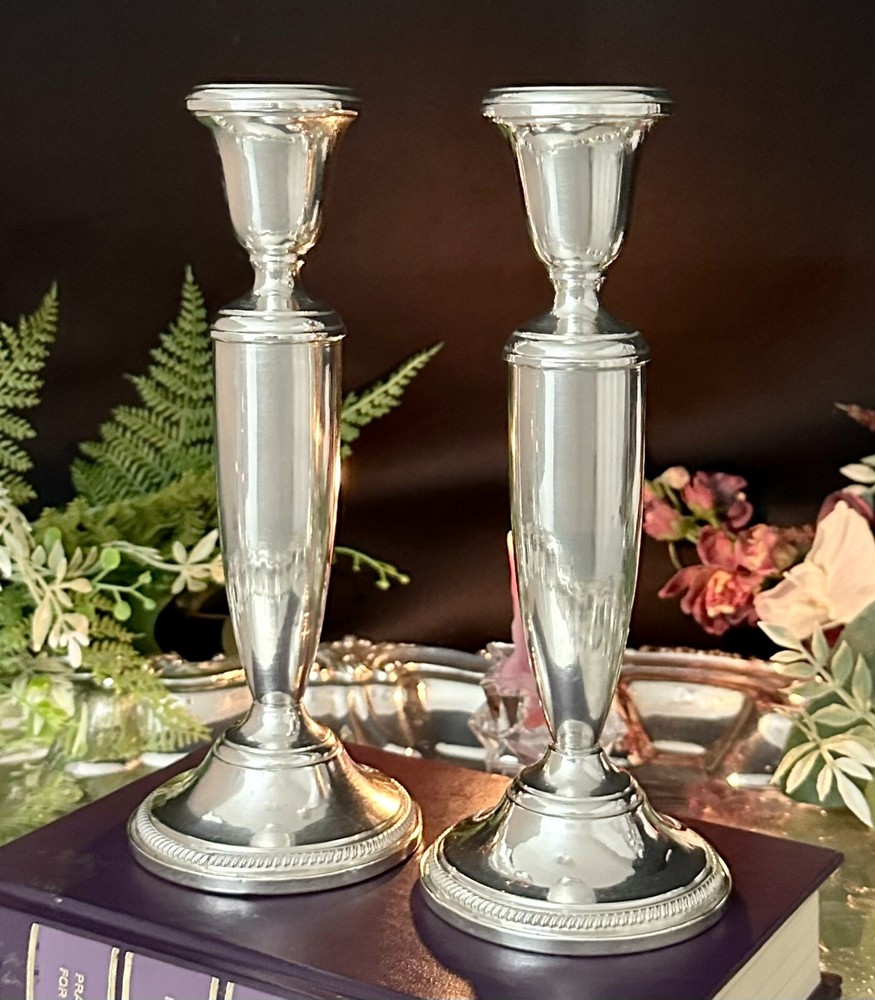Sterling Silver FB Rogers Candle Holders 8" Silver Dinner Taper Candlesticks - 2