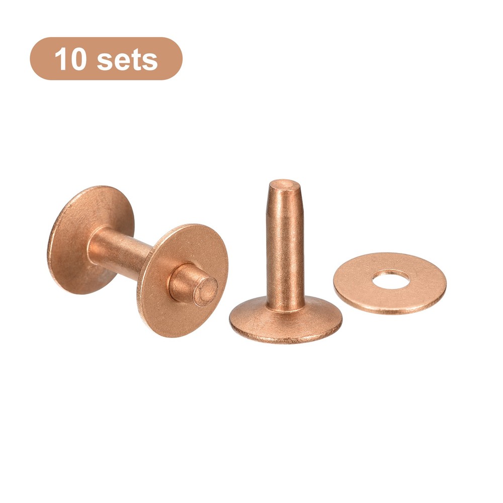 10 Set 9x3.3x14mm Solid Copper Rivets and Burrs Leather Fastener, Copper Tone