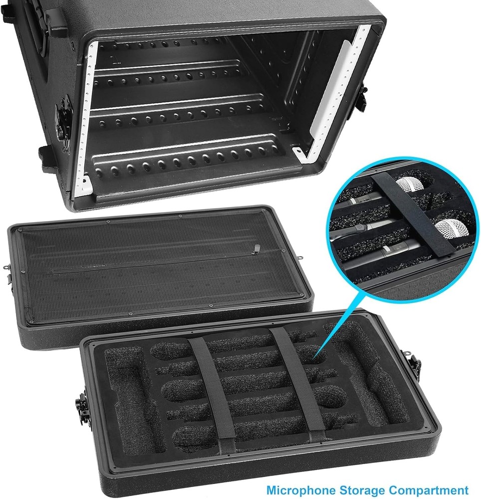 6U Rack Case Shallow 16" Depth,19" Rackmount Flight Cases Shockproof Mount Racks