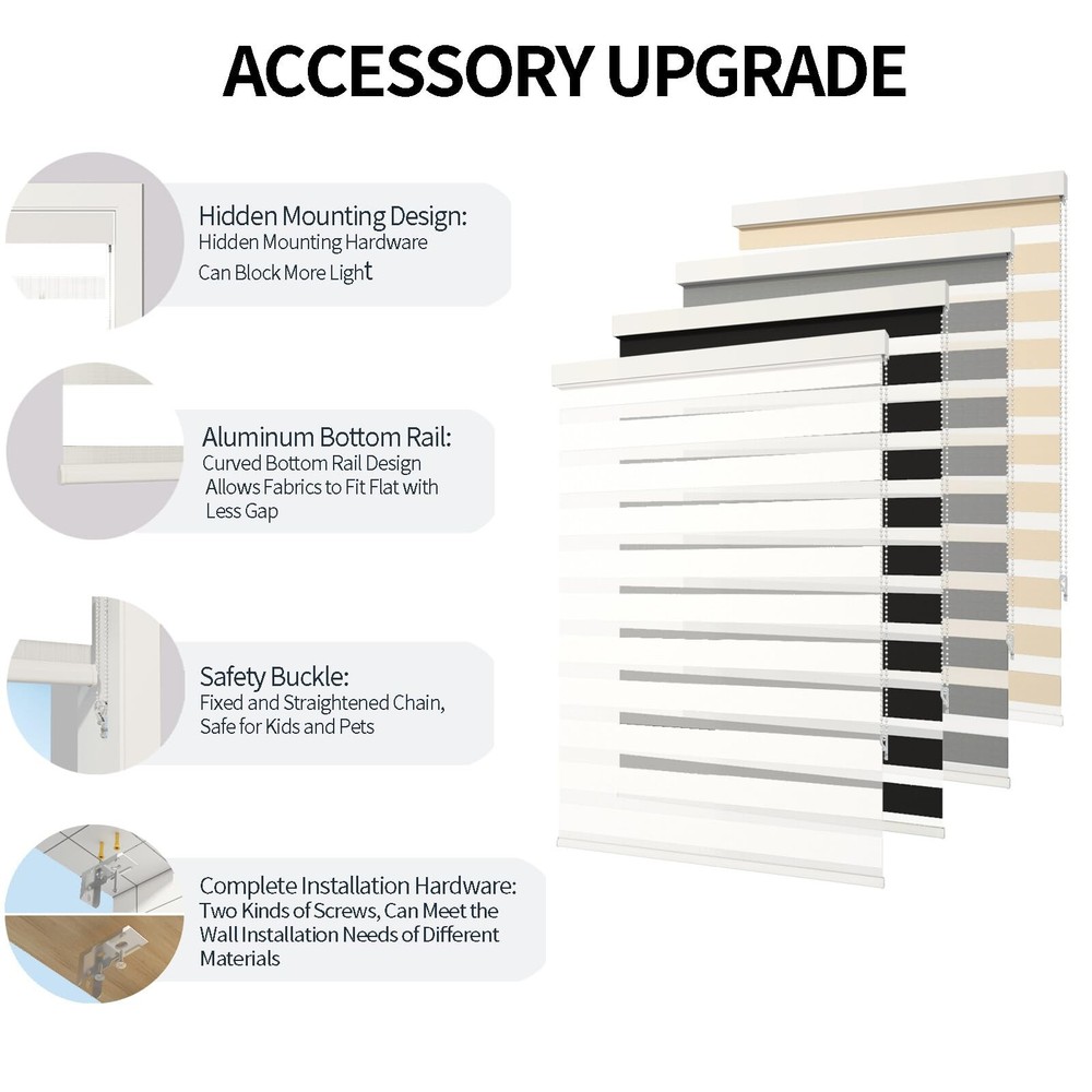 Zebra Blinds for Window Light Filtering Dual Layer Roller Shades Light Contro...