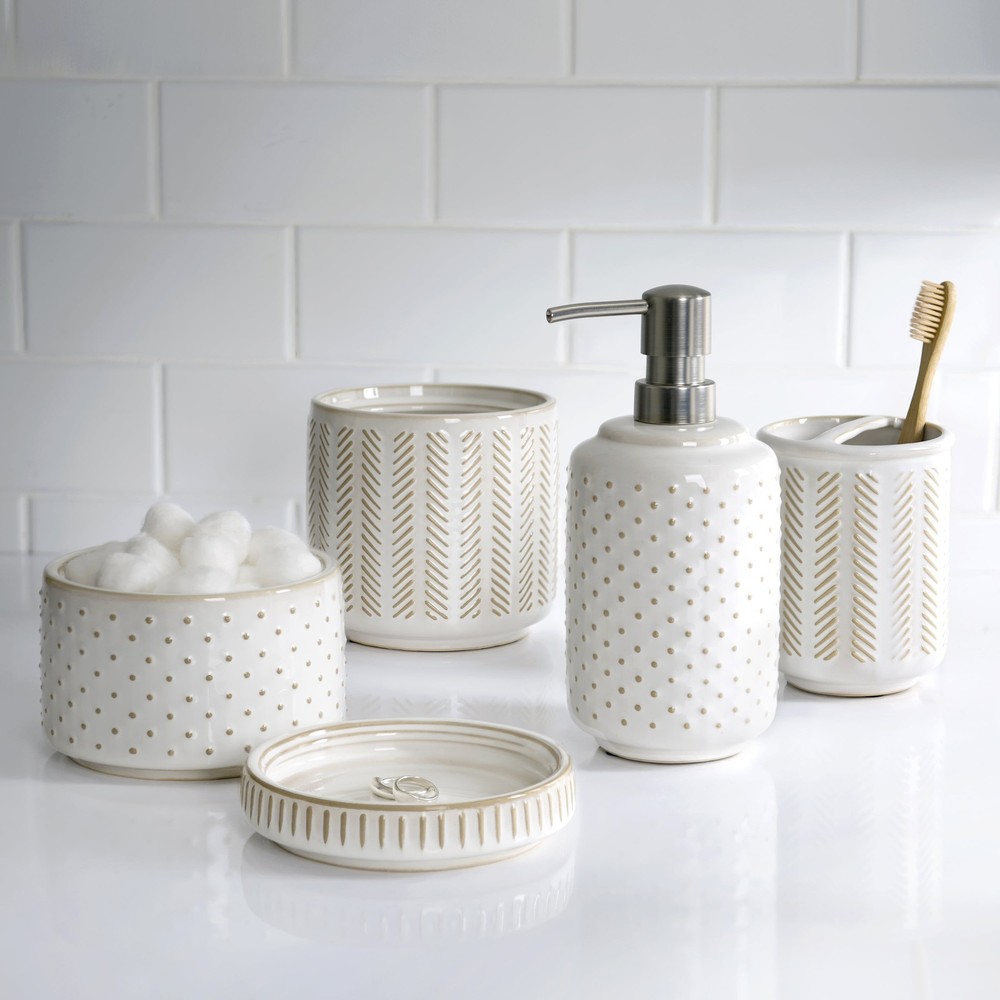 Reactive Glazed Ceramic Toothbrush Holder Creamy White