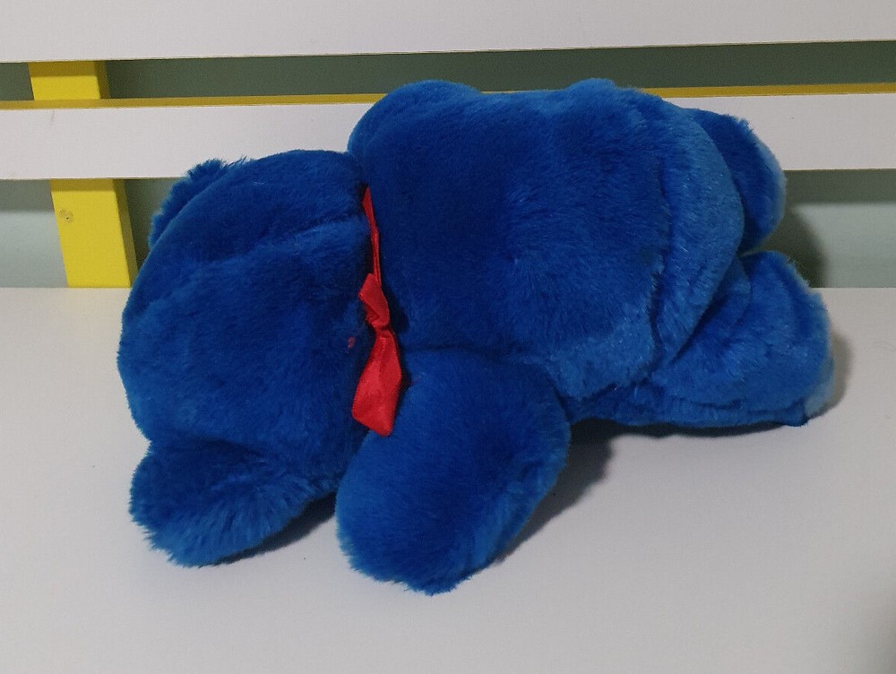 BLUE TEDDY BEAR RED BOW 30CM