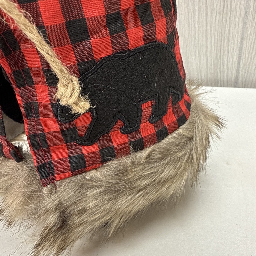 15" Plaid Black Bear Santa - Red