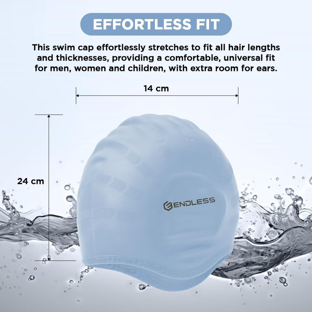 Endless EL1023 Comfortable Silicon Swimming Cap | Ergonomic Ear Pockets | Silver