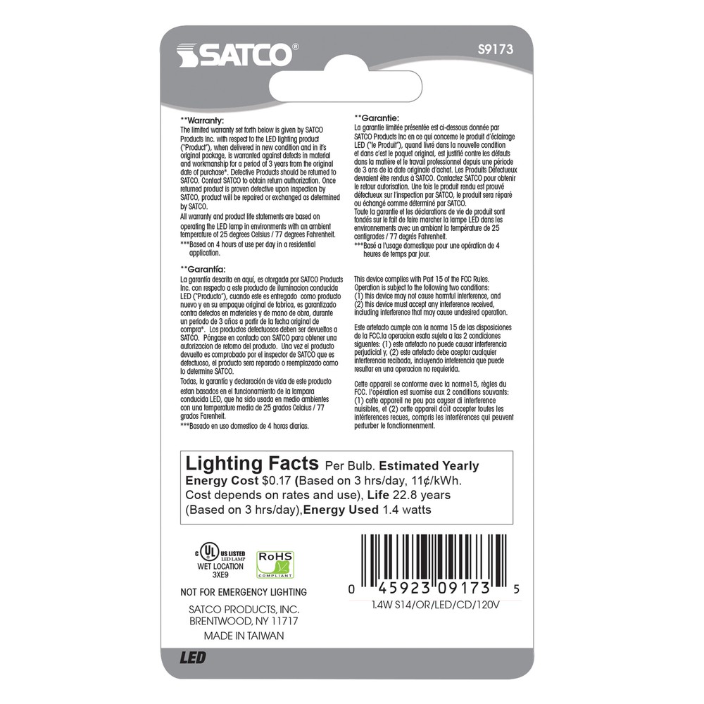 Satco LED CERAMIC ORANGE Sign Indicator Bulb 1.4W =11W S14 120V Medium E26 Base