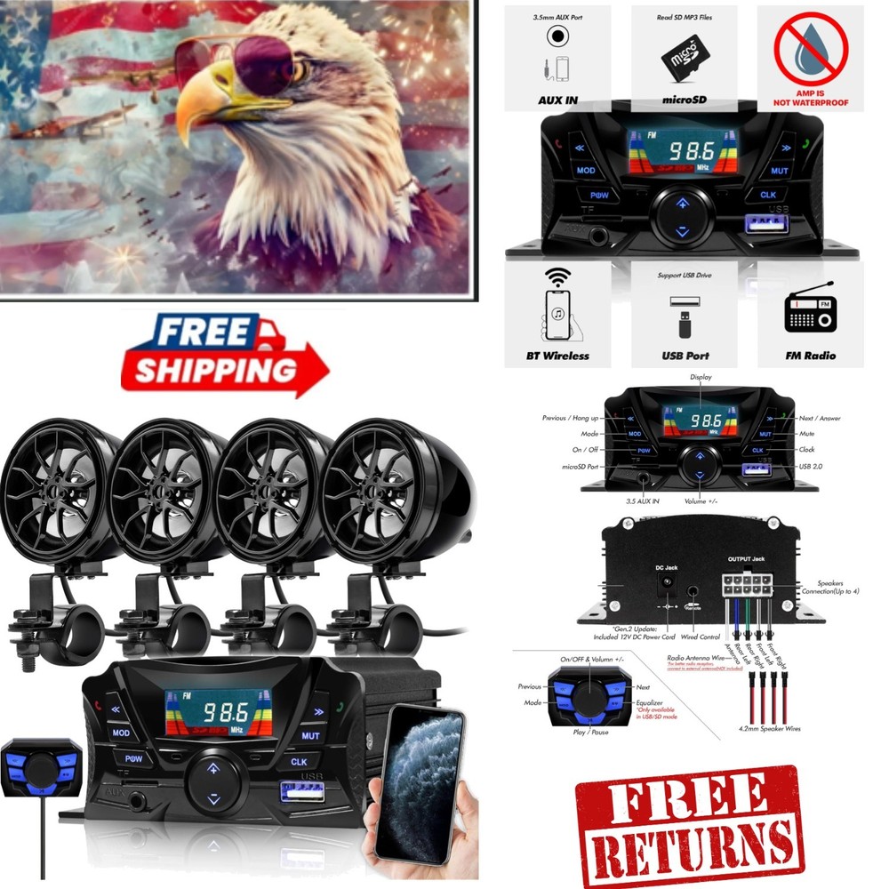 Dynamic Bluetooth Motorcycle Speakers with Weatherproof Design & Easy Setup