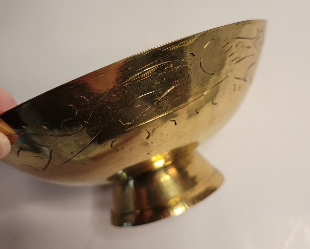 Brass Footed Bowl with Etched Oriental Design