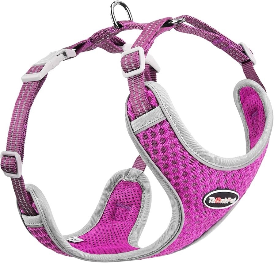 ThinkPet No Pull Harness Breathable Reflective Maroon Harness with Handle Size M