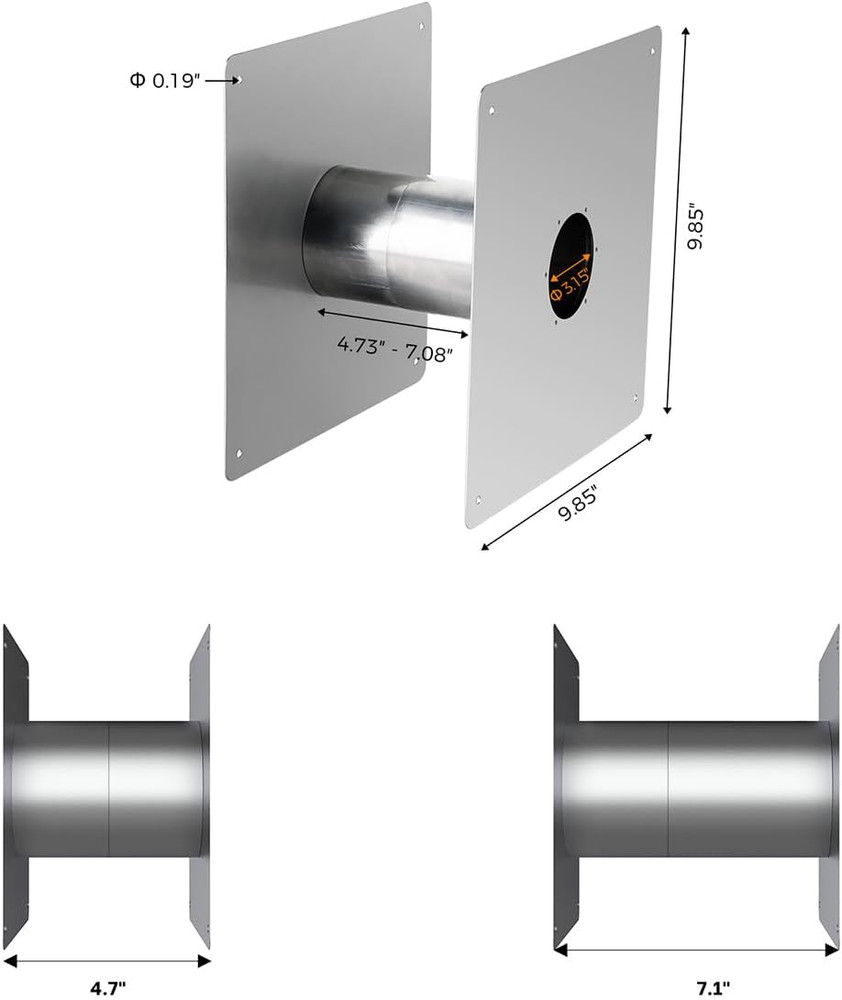 3.15" Stainless Steel Vent Wall Thimble for Indoor Gas Tankless Water Heater